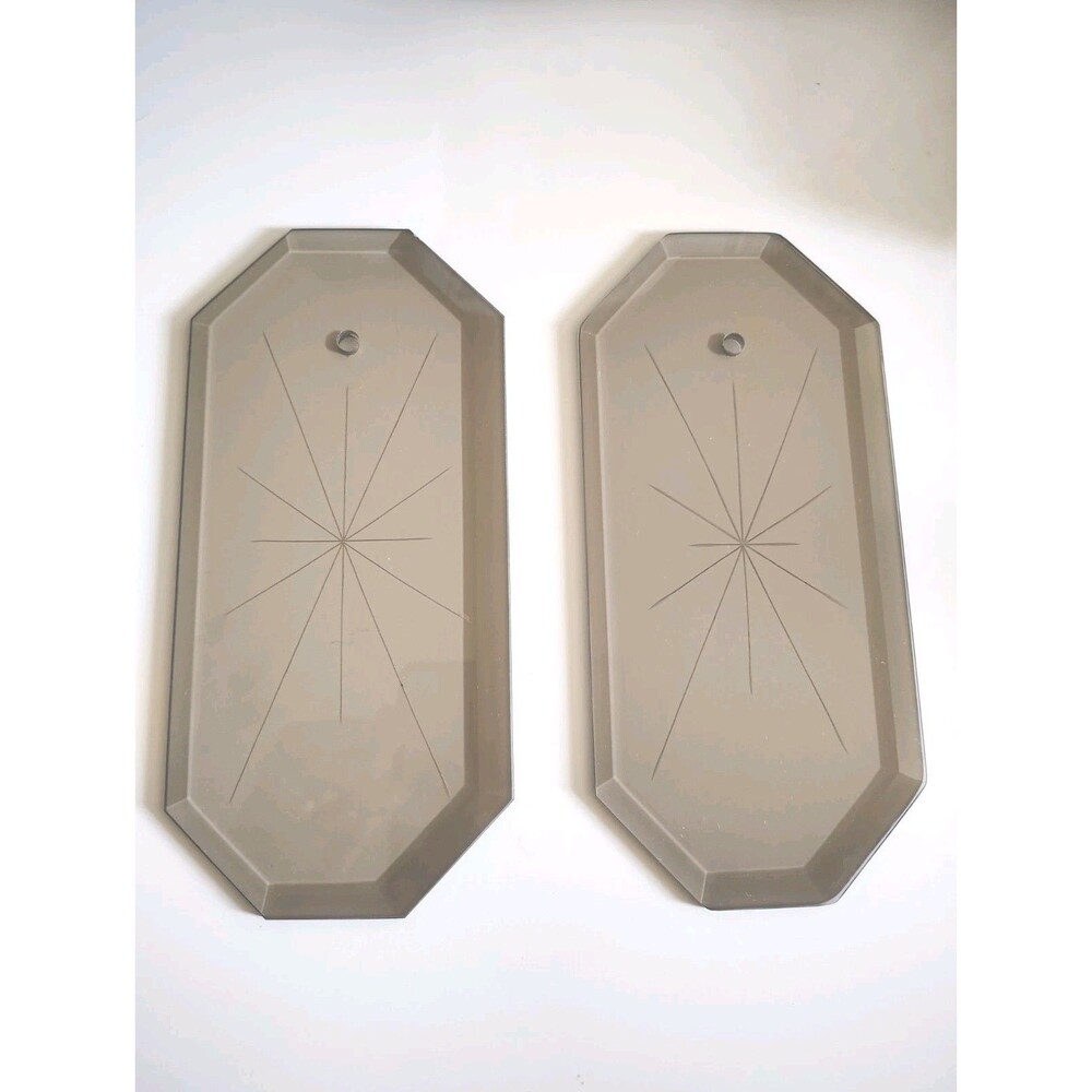2 Chandelier Glass Panel Star 8x 3 15/16 in Grey Smoke Mid Century Beveled Cabt